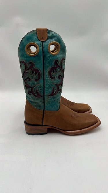 Circle G LADIE'S HONEY/TURQUOISE INLAY EMBROIDERY WIDE SQ. TOE L5910 Size 7 Circle G