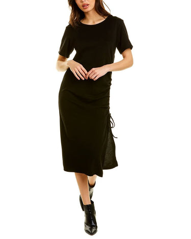 line and dot Ratha Knit Shirtdress with One Side Tie Black MD Line & Dot