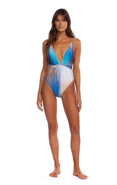 BCBG MAXAZRIA Women's Standard Shirred Plunge Crossback One Piece Swimsuit 8 BCBGMAXAZRIA