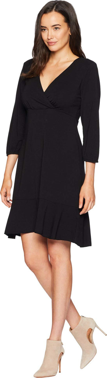 Mod-O-Doc Cotton Modal Spandex Surplice Front Dress Flounce Hem Black Size L