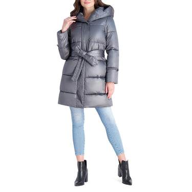 NWD VIA SPIGA Women's Quilted Puffer Coat with Belted Waist Grey Size XS Via Spiga