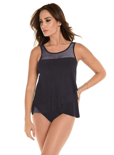 Miraclesuit Women's DD-Cup Underwire Bra Mesh Inset Tankini Midnight, 18DD Miraclesuit