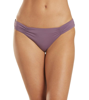 Quintsoul Swimwear Mid-Rise Ruched Side Lilly Bottoms Purple LG Quintsoul
