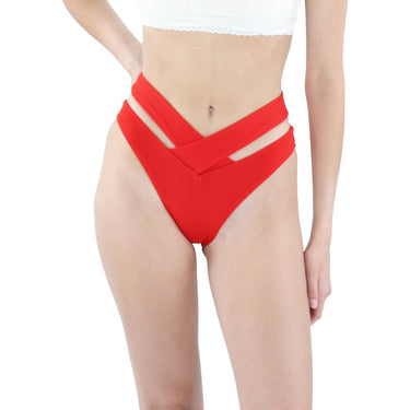 BCBGMAXAZRIA Women's High Waisted Swimsuit Bottom with Cross Front, Red, 10 BCBGMAXAZRIA