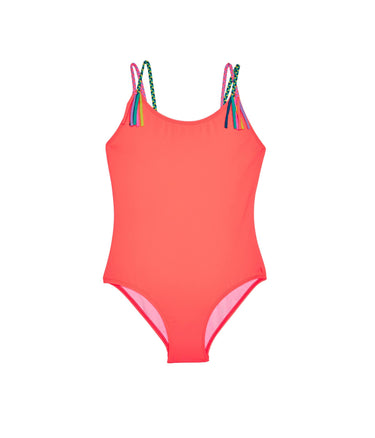 Beach Lingo Womens Tied Up Braid Fringe One-Piece (Big Kids) Neon Grapefruit 12 Beach Lingo