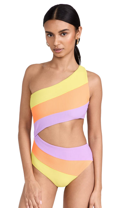 Beach Riot Women's Joyce One Piece Swimsuit,Sundazed Color Block,Purple,Stripe M Beach Riot