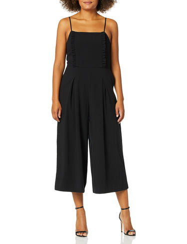 Kensie Women's Cropped Jumpsuit with Ruffle Accent, Black, XS kensie