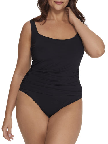Anne Cole Plus Size Square Neck Shirred Bandeau One-Piece Black 18W Anne Cole