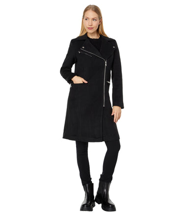 Avec Les Filles Wool Blend Moto Coat Black LG Avec Les Filles