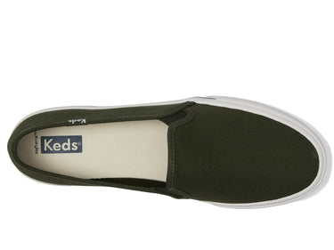 Keds Women's Double Decker Slip on Sneaker, Olive Canvas, Size 7