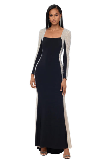 Xscape Women's Long Sleeve Caviar Beaded Mesh Illusion Side Panels Dress 6 Xscape