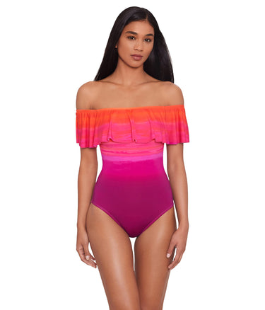 Lauren Ralph Lauren Dip-Dye Ruffle Off-The-Shoulder One-Piece Multicolored 16 Lauren Ralph Lauren