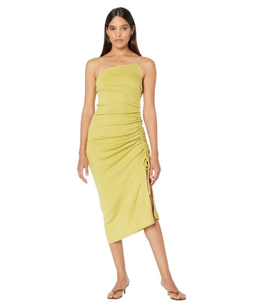 line and dot Adelyn One Shoulder Knit Dress with Slit Chartreuse LG Line & Dot