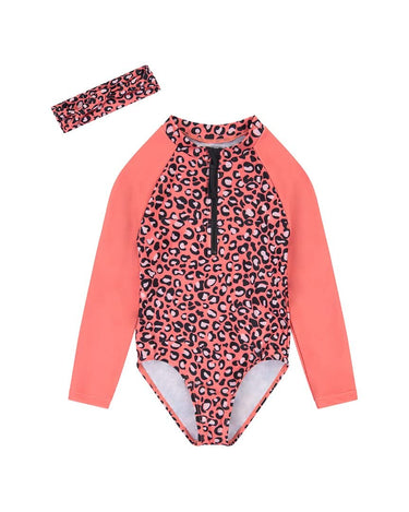 Andy & Evan Girls' Rashguard Swim Suit (Toddler/Little Kids), Coral Cheetah, 6X Andy & Evan