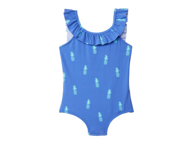 Hatley Girl's Juicy Pineapples Ruffle Sleeve Swimsuit Blue 2T (Toddler) Hatley