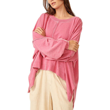 Free People Womens Daisy Heathered Cotton Sweatshirt Pink M, Dragonfruit Sorbet Free People