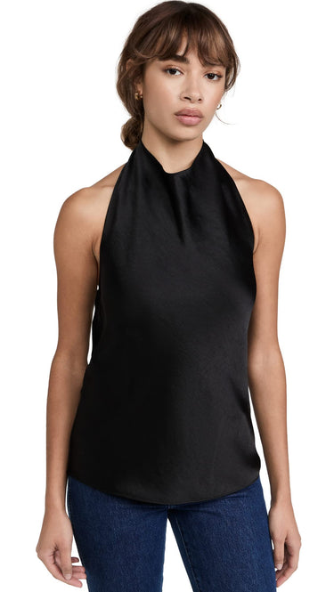 Vince Halter Neck Woman's Satin Blouse Black Size M Vince