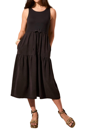 TRIBAL Maxi Tank Dress W/Tassels Sky BLACK SIZE S Tribal