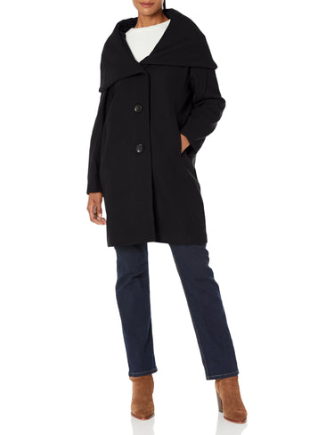 DKNY Women's Outerwear Softshell Jacket ,Black with Tie Belt and Gold Buttons ,2 DKNY
