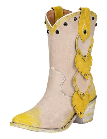 Circle G Women's Painted Leaf Studded Boot Snip Toe Q0225 7 M Circle G