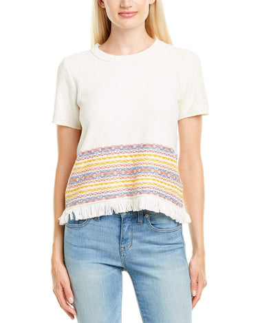 NWOT Madewell Womens Fringe Jacquard Sweater,Ivory Pearl Size M Madewell