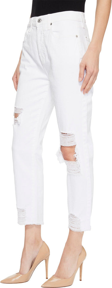 7 For All Mankind Women's High Waist Boyfriend Jean Knee Holes Hem White Size 29
