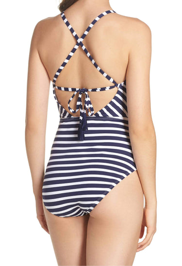 Tommy Bahama Breton Stripe High-Neck One-Piece Swimsuit Mare Navy/White 4 Tommy Bahama