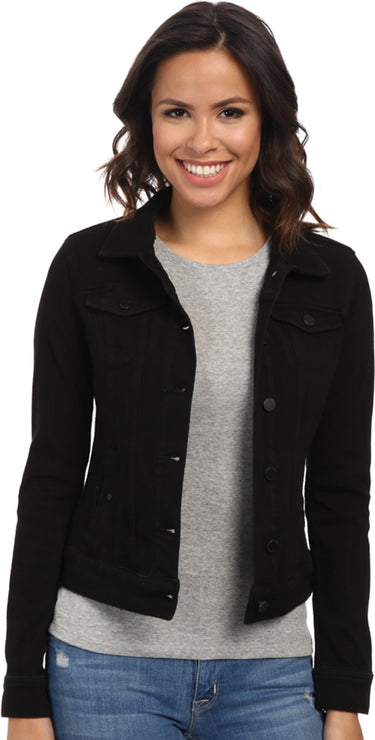 Liverpool Women's Classic Button Front Jacket in Powerflex Knit Denim, Black, L Liverpool