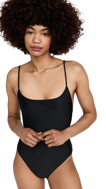 Madewell Women's Second Wave Spaghetti Strap One-Piece Swimsuit, True Black, L Madewell