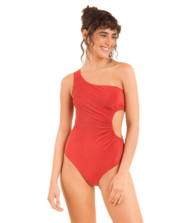 RIO DE SOL One Shoulder Cutout woman Brazilian One-Piece Burnt Orange Terry S RIO DE SOL