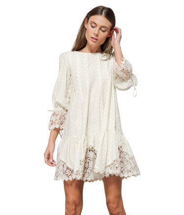 line and dot Nikki Embroidered Mini Dress Cream/Sage XS Line & Dot