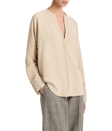 Vince Womens Leather Trim Dolman Sleeve Blouse Dark Ivory Size M Vince
