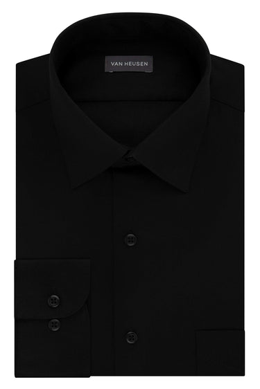 Van Heusen Men's FIT Dress Shirts Lux Sateen Stretch Solid Black,18"Neck 32"33" Van Heusen