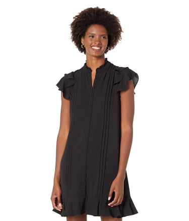 CeCe Pin Tuck Button Front Dress Rich Black SM CeCe