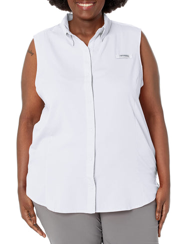 Columbia Women's PFG Tamiami Sleeveless Summer Shirt, White, 3X Columbia