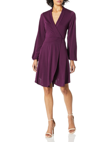 Kensie Women's Sueded Jersey Knit Wrap Dress, Aubergine, M kensie