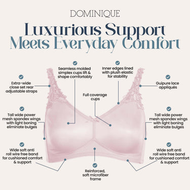 Dominique Women’s Jillian Bra– Seamless Full Figure Wireless Bra -PinkSIZE 44F
