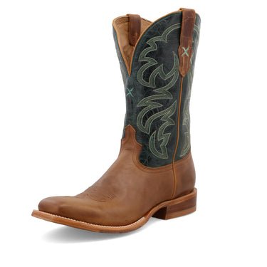 Twisted X Men's 12" Rancher, Wide Square Toe CellSole Light Tan & Teal, 11.5 D Twisted X