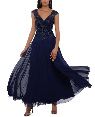 Xscape Womens Petites Padded Bust Evening Dress Navy 6P Xscape