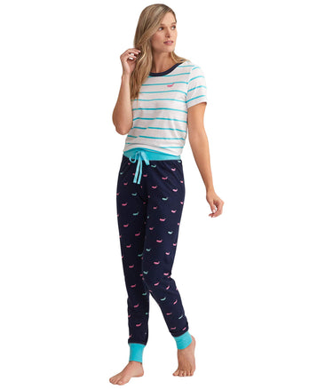 Little Blue House by Hatley Nautical Whales Woman Sleep Leggings Blue LG Hatley