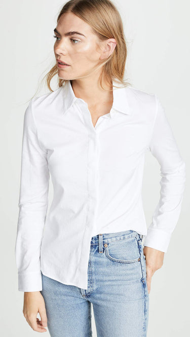 Theory womens Long Sleeve Fitted Shirt Blouse, White, SIZE L