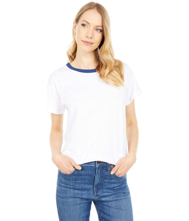 Madewell Whisper Cotton Rib Crew Neck Ringer Tee Coastal Blue 2XS (Women's 000) Madewell