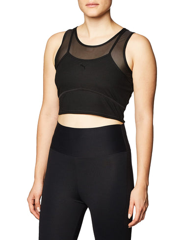 PUMA womens Studio Layered Crop Top TShirt, Puma Black, XSmall US PUMA