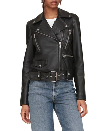 Avec Les Filles Womens Genuine Leather Belted Biker Jacket Black Small Avec Les Filles