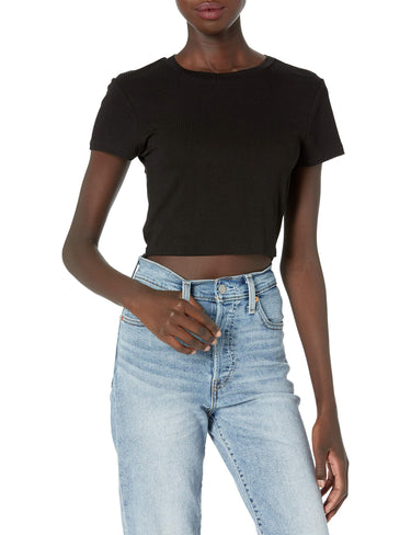 BCBGeneration Women's Short Sleeve Loose Crop Top T Shirt, Optic White, Small BCBGeneration