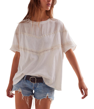 Free People Womens Dorothy Tee Ivory LG Free People