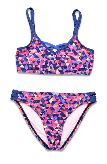 Hobie Girls' Strappy Bralette Bikini Top & Hipster Bottom Swimsuit Set, 14 Hobie