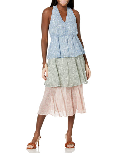 Sam Edelman Women's Multi Colored Sleeveless Tired Maxi Dress -Pastel Multi, 6 Sam Edelman
