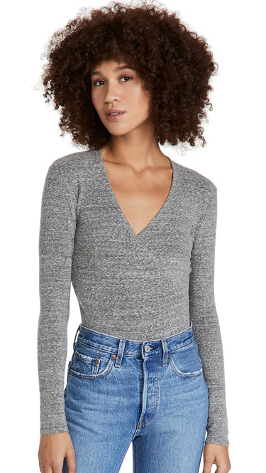 Madewell Wrap Thong Bodysuit Heather Smoke MD Madewell
