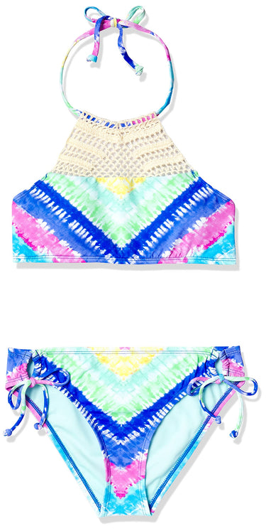 HOBIE Big High Neck Halter Top and Side Tie Bikini Bottom Set Royal Size 14 Hobie